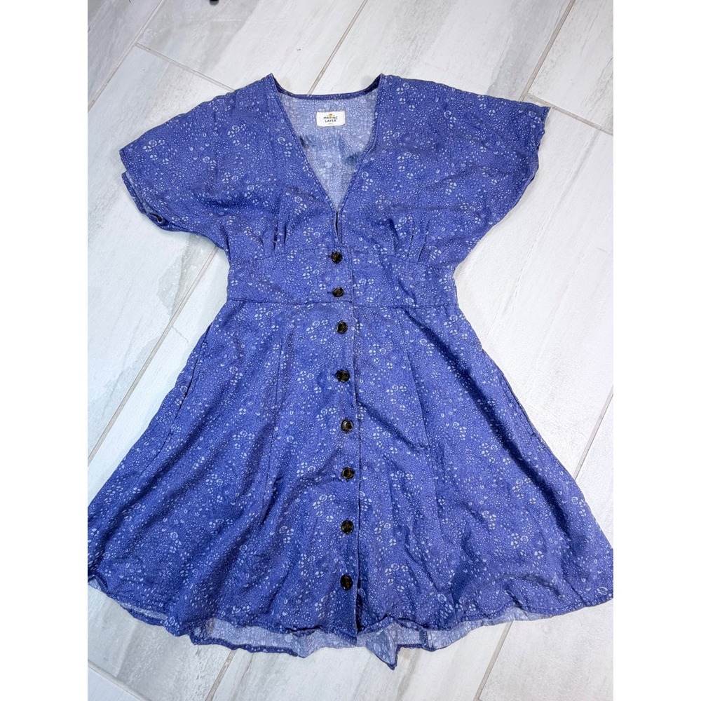 Marine Layer Blue Floral Button Front Tie Back Mini Dress Small 10025